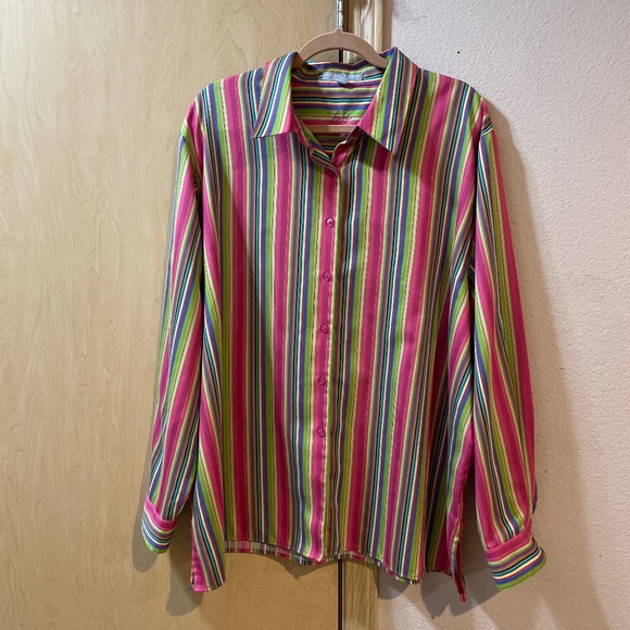 Foxcroft Tops - Women 22W Plus Size Vintage Button Down Dress Shirt Blouse Layering Cheerful